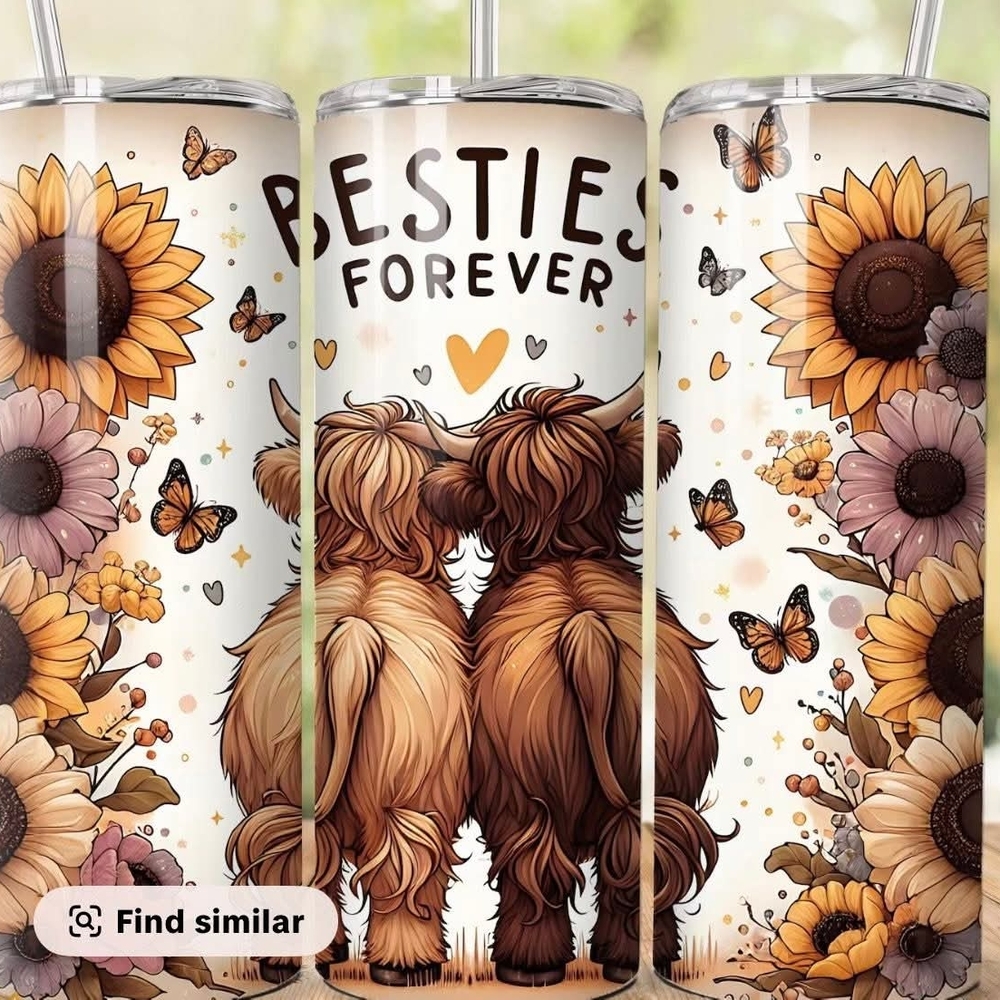 Floral Sunflower Besties Forever Cow Tumbler